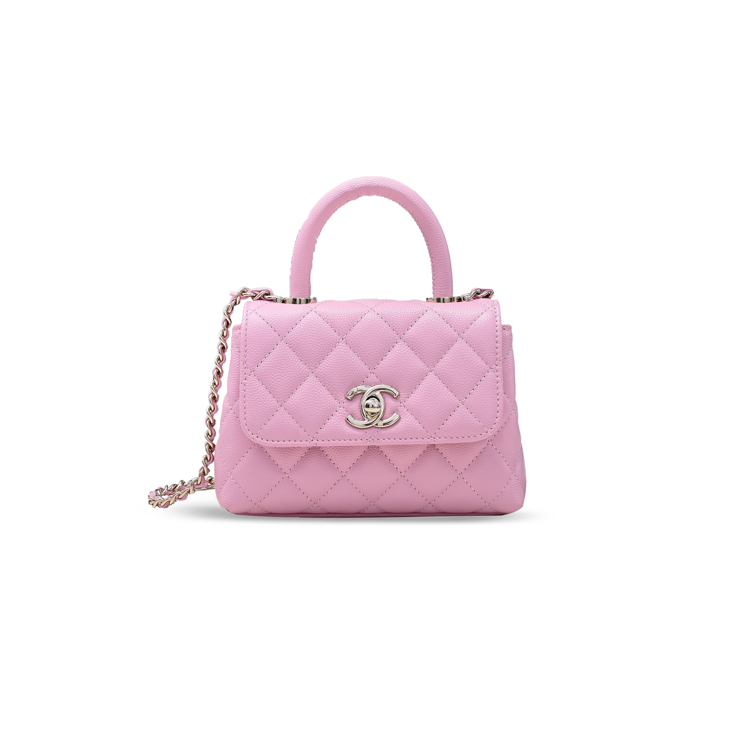 Ch*el mini coco handle flap bag caviar & light gold metal pink as4244 (14.5*11.5*5.5cm)